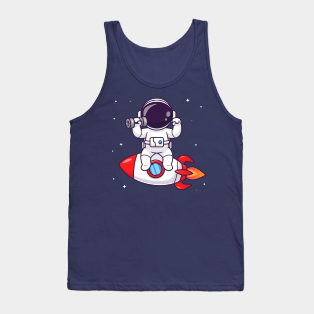 Cute Astronaut Lifting Dumbbell On Rocket Cartoon Tank Top by Catalyst Labs